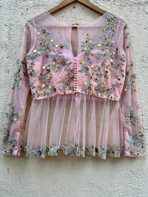 Baby Pink Peplum Lehenga with Powder Pink Dupatta image 2