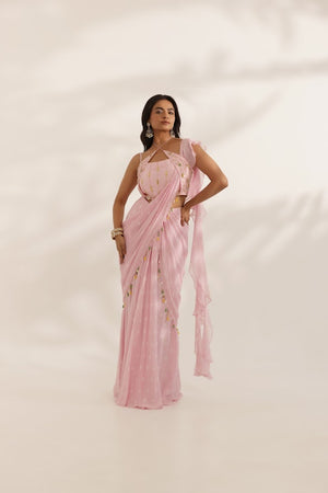 Pastel Pink Bandhani Drape Saree image 2