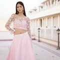 Rose Pink Floral Blouse with Satin Skirt image 0