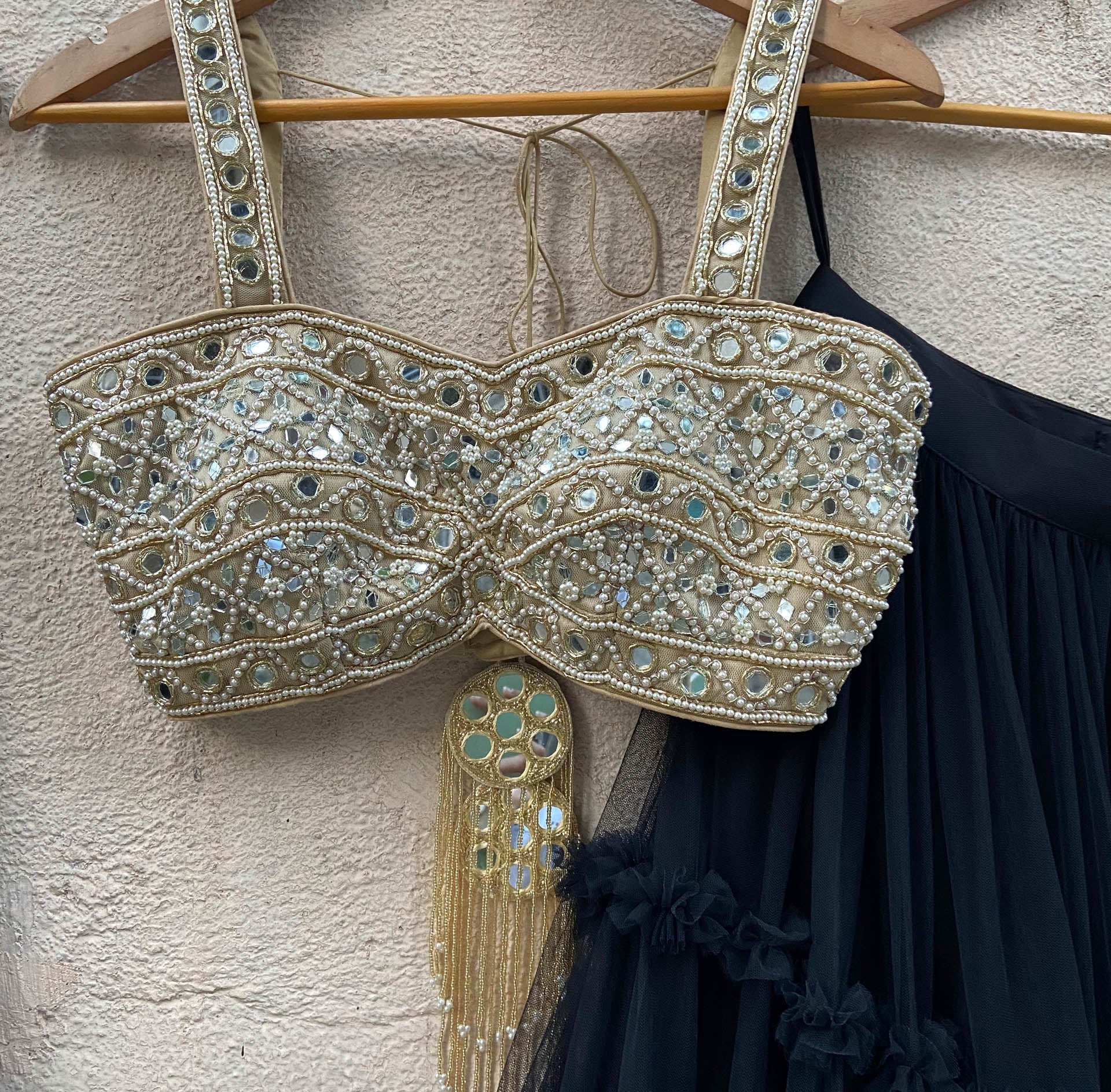 Black Tier Ruffle Lehenga With Bustier image 1
