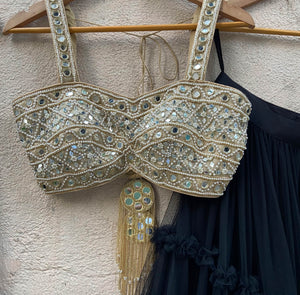 Black Tier Ruffle Lehenga With Bustier image 1
