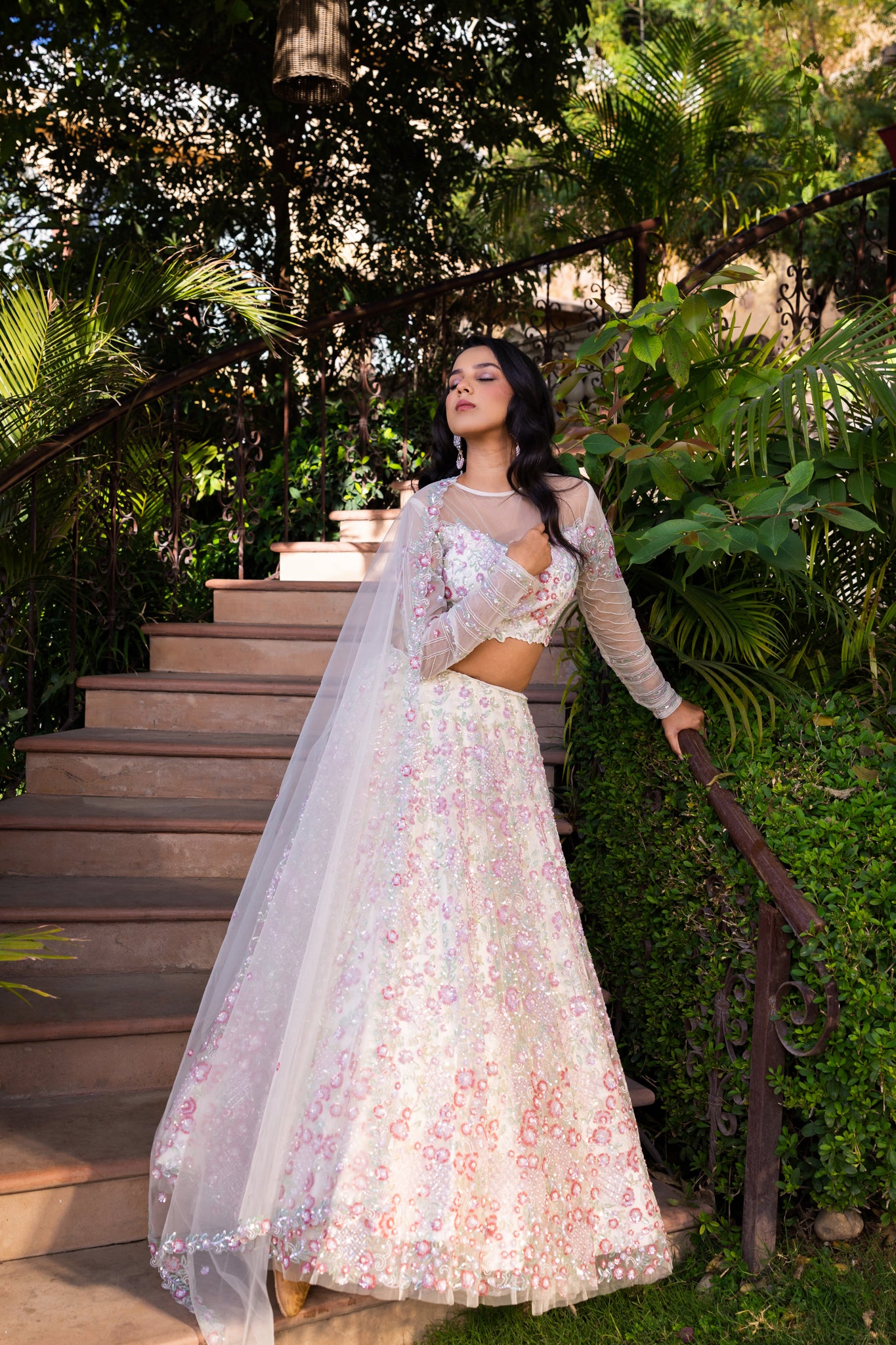 Off-White Net Embroidered Lehenga Set image 11