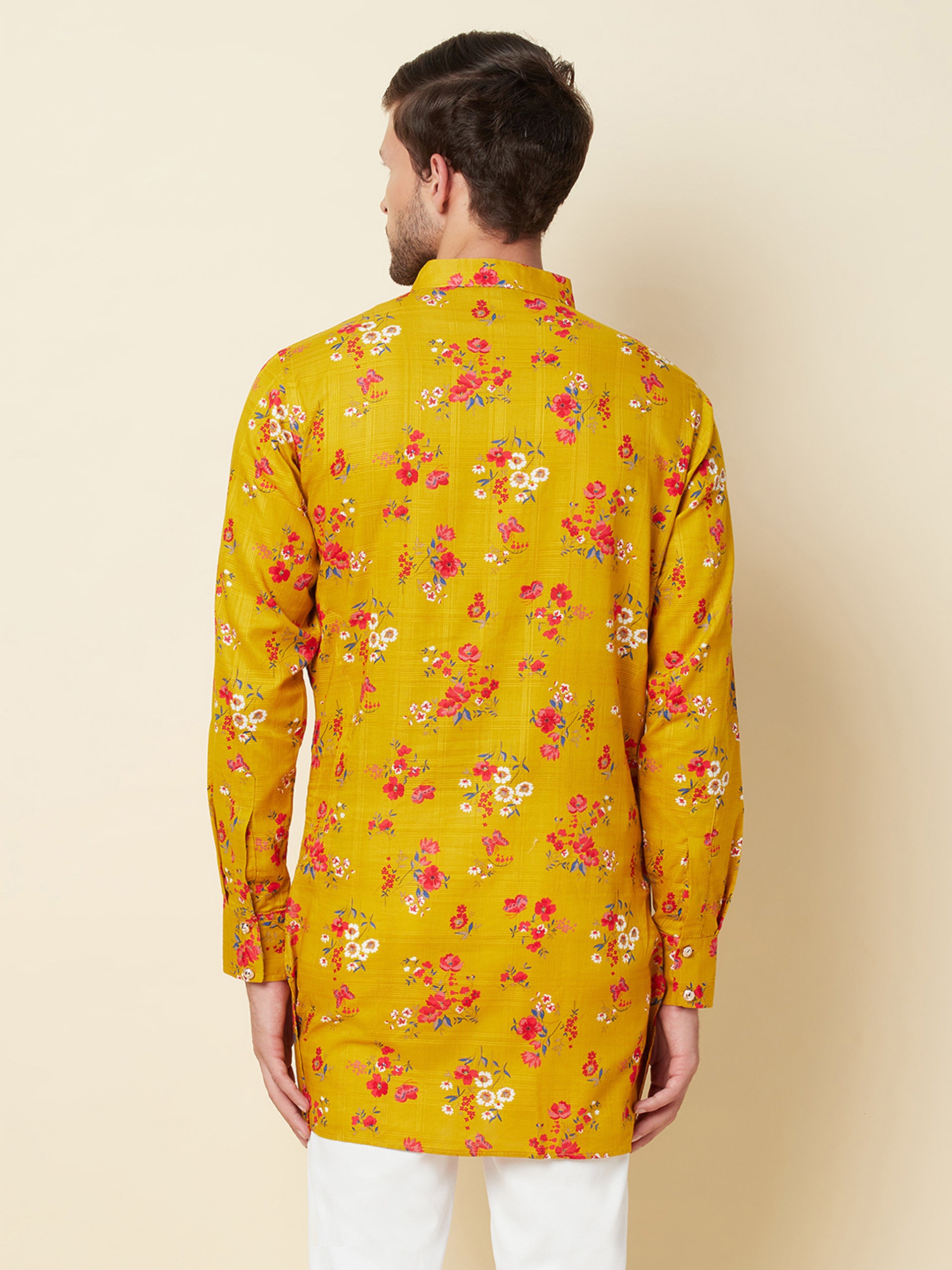 Mustard Print Linen Kurta image 2