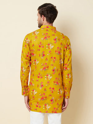 Mustard Print Linen Kurta image 2