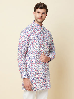 White Floral Print Jacket with Kurta Set image 4