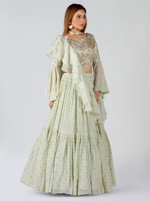 Light Mint Ruffle Lehenga Set image 3