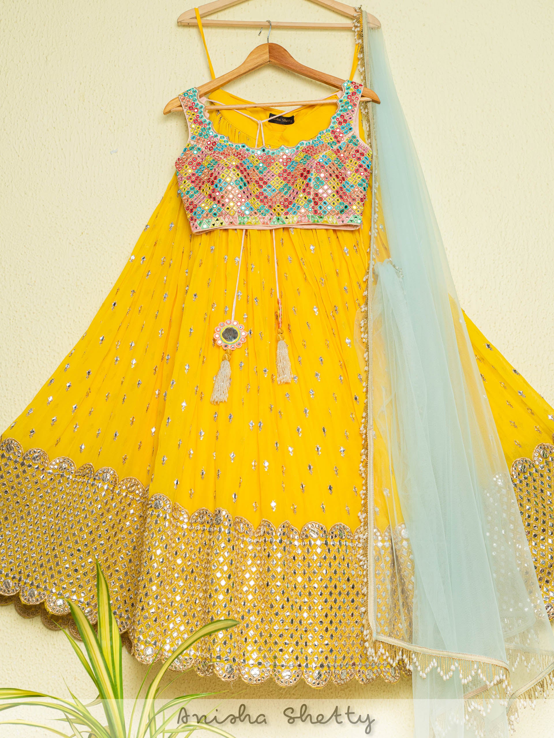 Pineapple Yellow Lehenga and Multicolor Blouse Set image 0