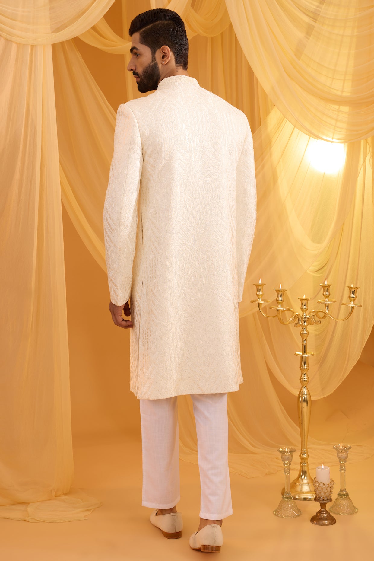Ivory Embroidered Sherwani Set image 2