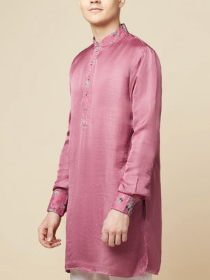 Mauve Art Silk Print Kurta image 4