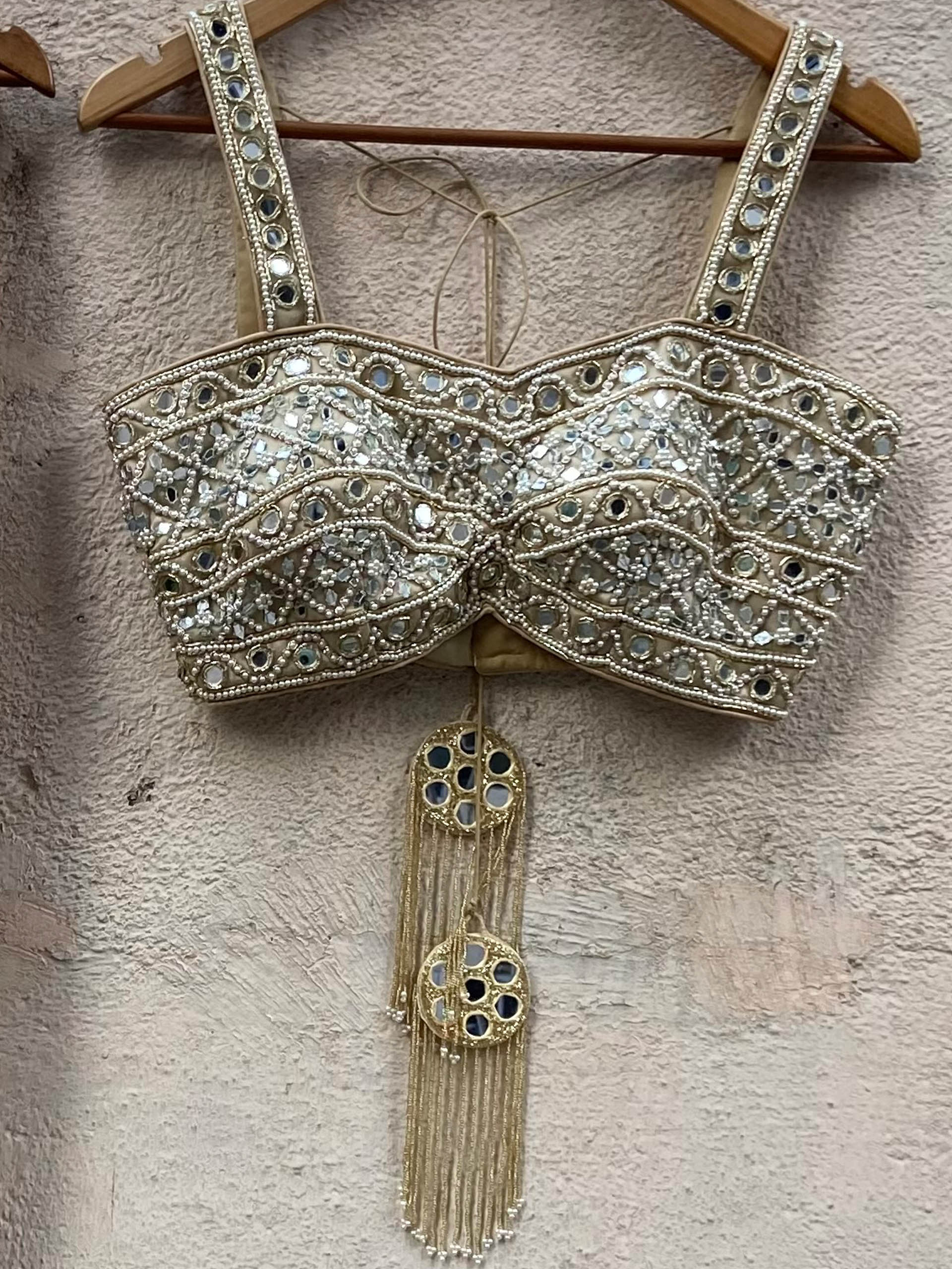 Nude Gold Saree With Bustier image 1