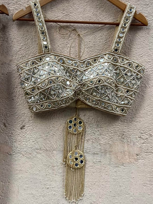 Nude Gold Saree With Bustier image 1
