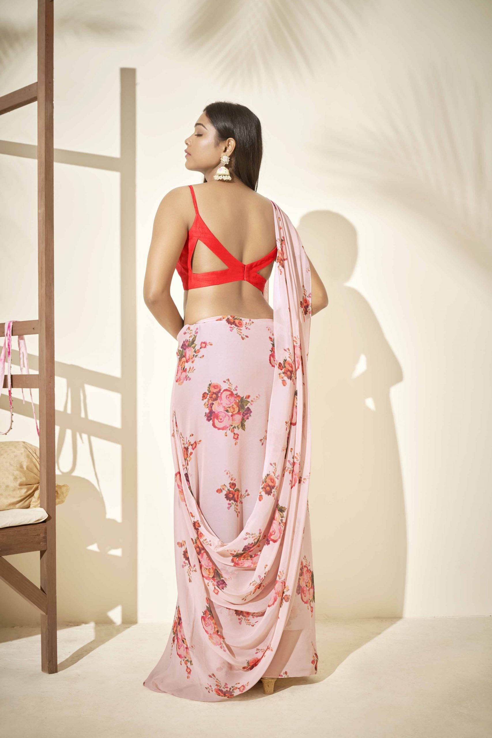 Blush Pink Floral Saree image 1