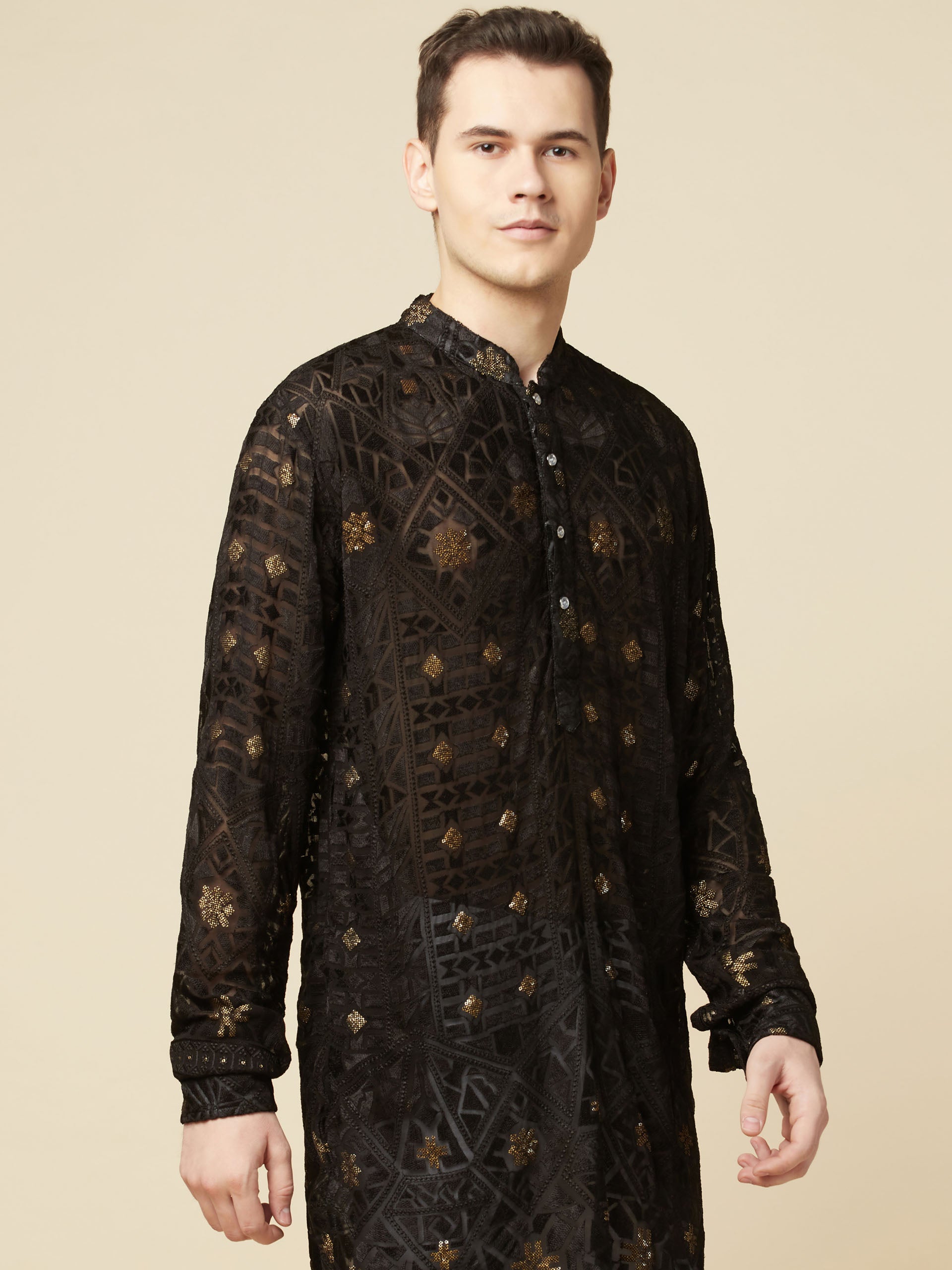 Black Lucknowi Embroidered Kurta Set image 4