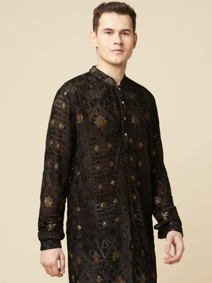 Black Lucknowi Embroidered Kurta Set image 4