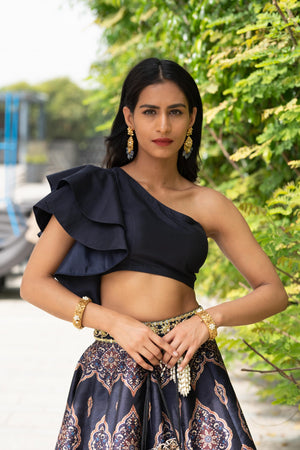 Navy Blue Kaya Printed Lehenga Set image 3