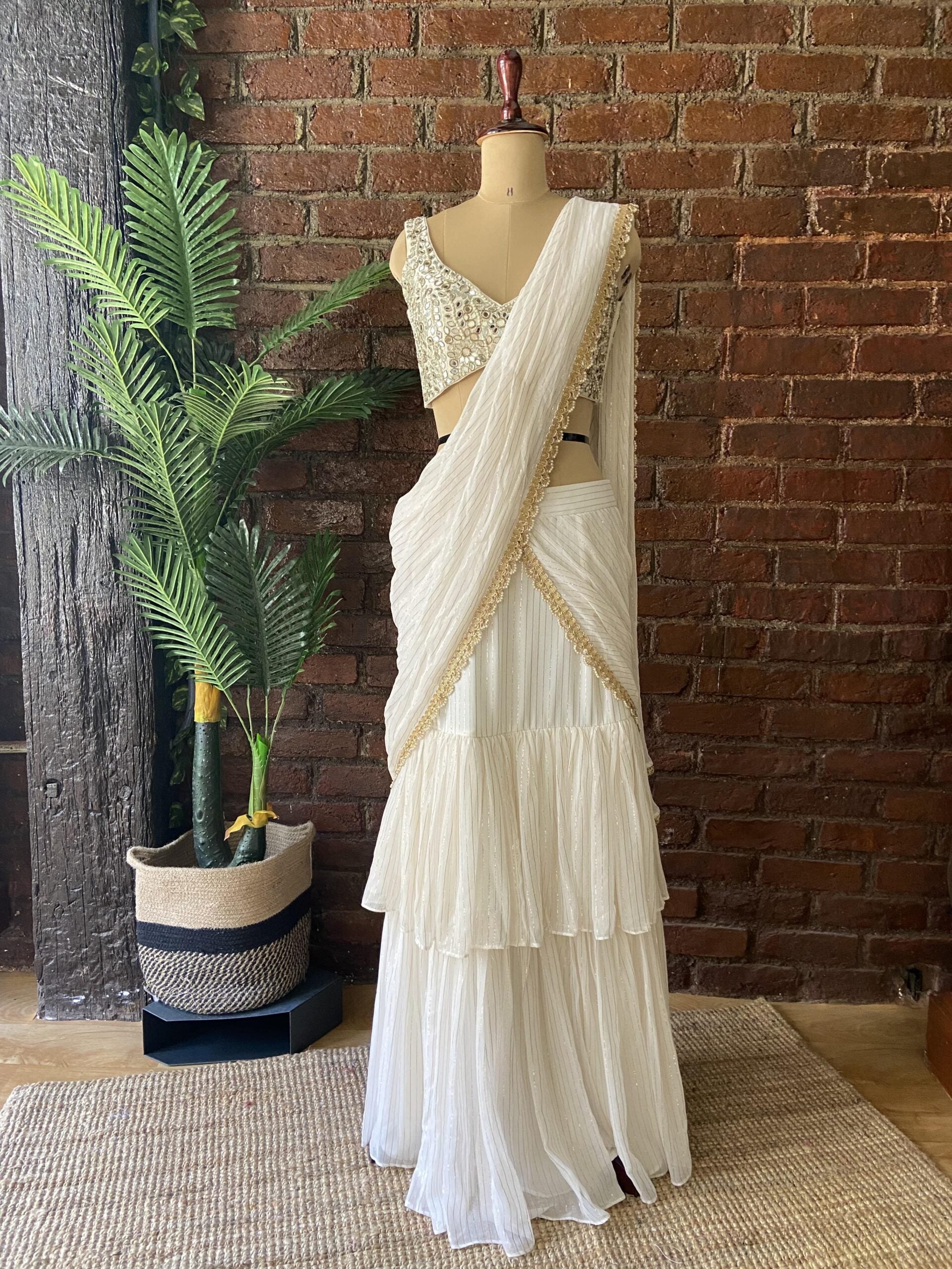 Ivory Ruffle Pre-Stitched Saree image 2