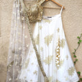 White Pearl Lehenga with Gold Mirror Work Blouse image 0