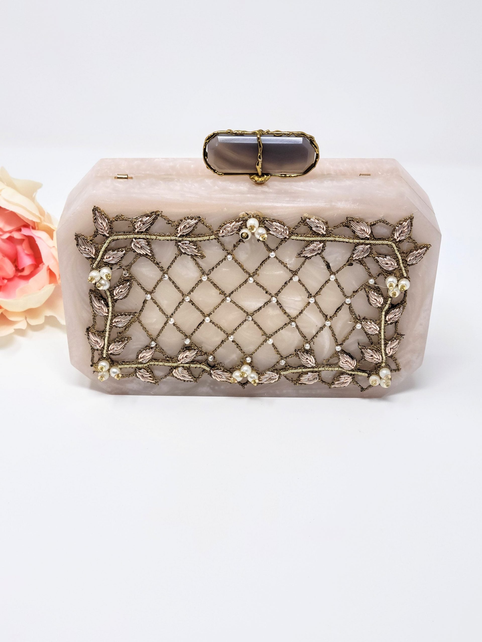 White Resin with Agate Clasp Clutch image 1