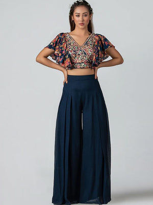 Dark Blue Ruffle Flared Pant Set image 0