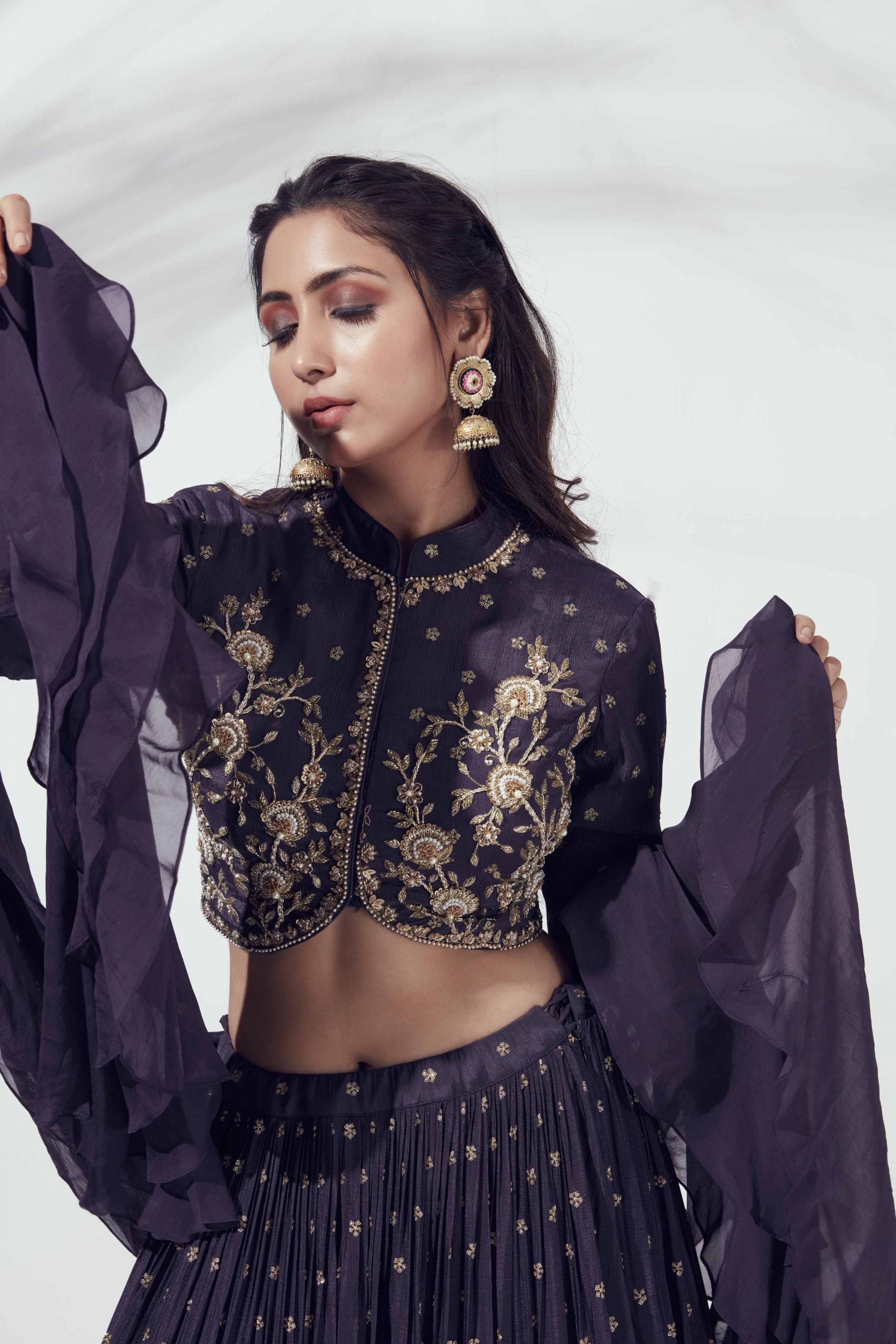 Purple Georgette Crepe Lehenga Set image 2