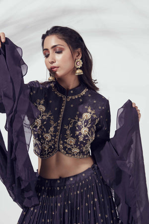 Purple Georgette Crepe Lehenga Set image 2