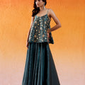 Metallic Teal Blue Peplum Sharara Set image 0