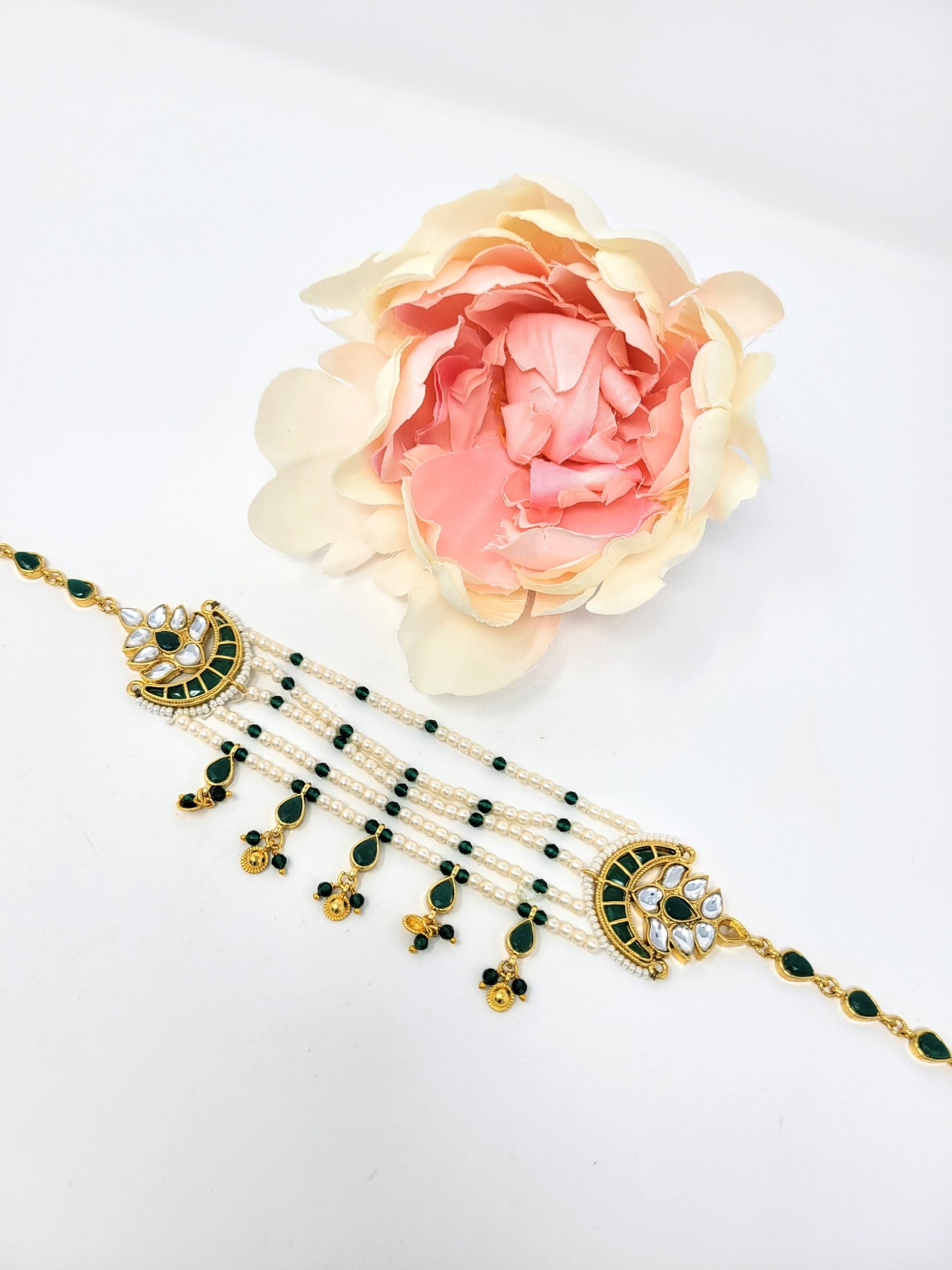 Golden and Green Kundan Matha Patti image 0