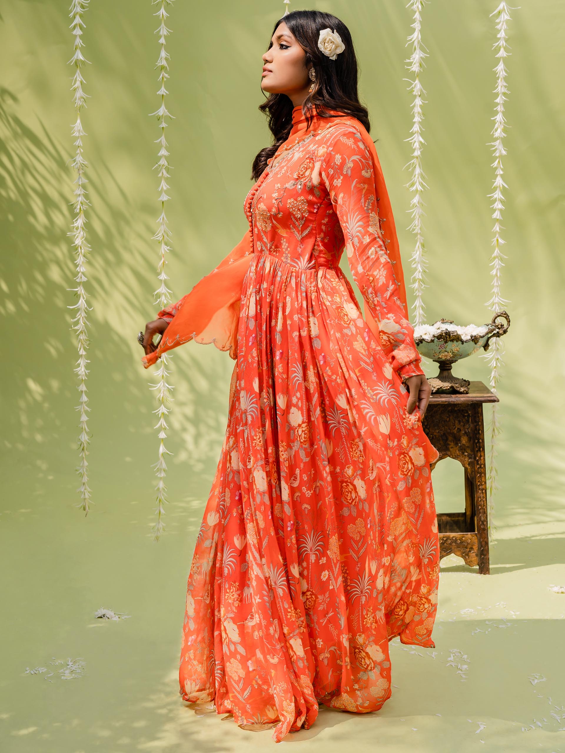 Rust Orange Garden Anarkali Set image 4