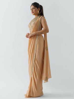 Peach Pre Drape Saree Set image 3