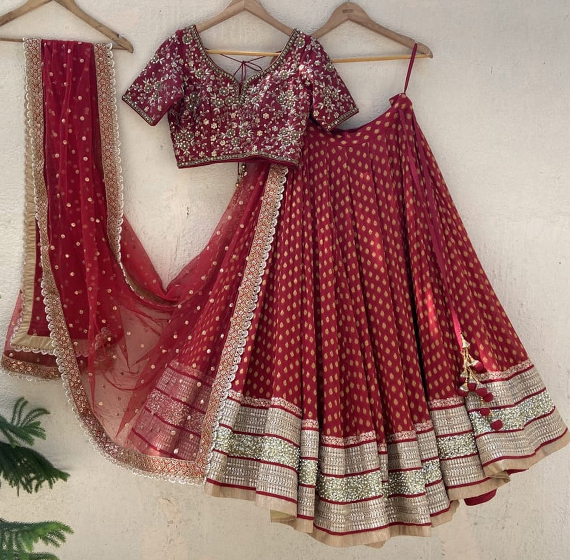 Red Butti Bridal Sharmily Lehenga Set image 0