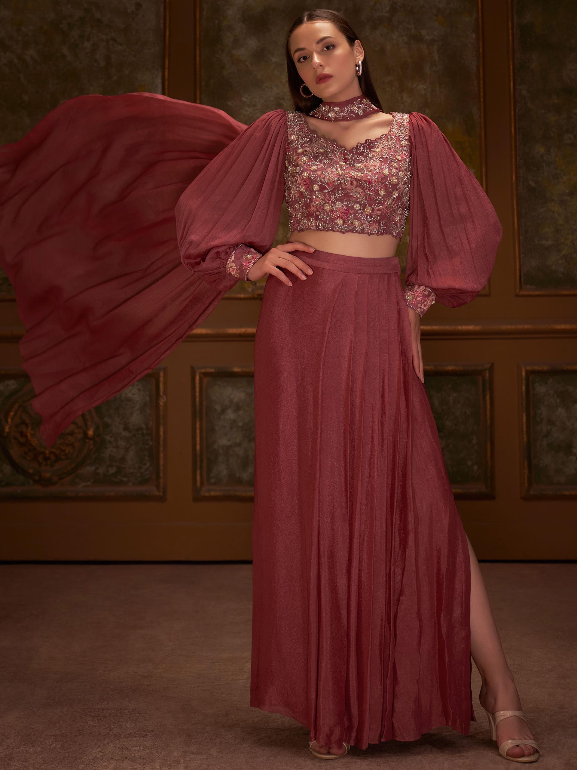 Mauve Pleated Drape Skirt Set - Custom image