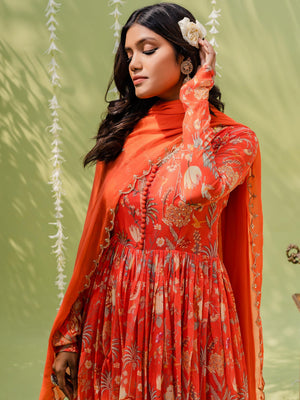 Rust Orange Garden Anarkali Set image 3