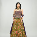 Olive Highlihted Lehenga Paired With Plum Embroidered Badla Corset (with dupatta) image 0