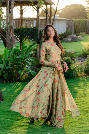 Pista Green Embroidered &amp; Printed Anarkali Suit Set image 4