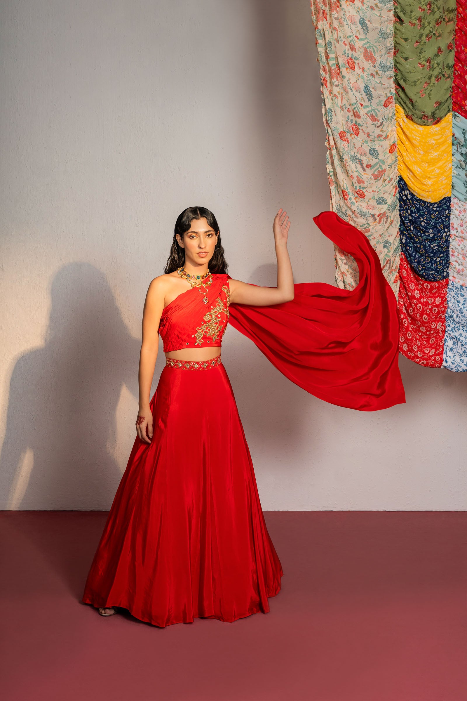 Red Embroidered Lehenga Set image 5