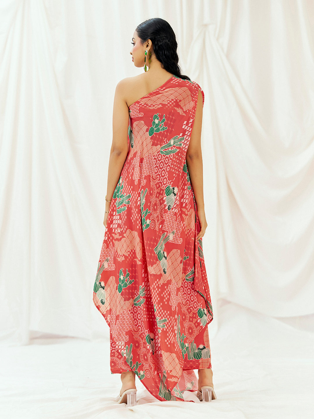 Red Printed Kaftan Set with Pants image 5