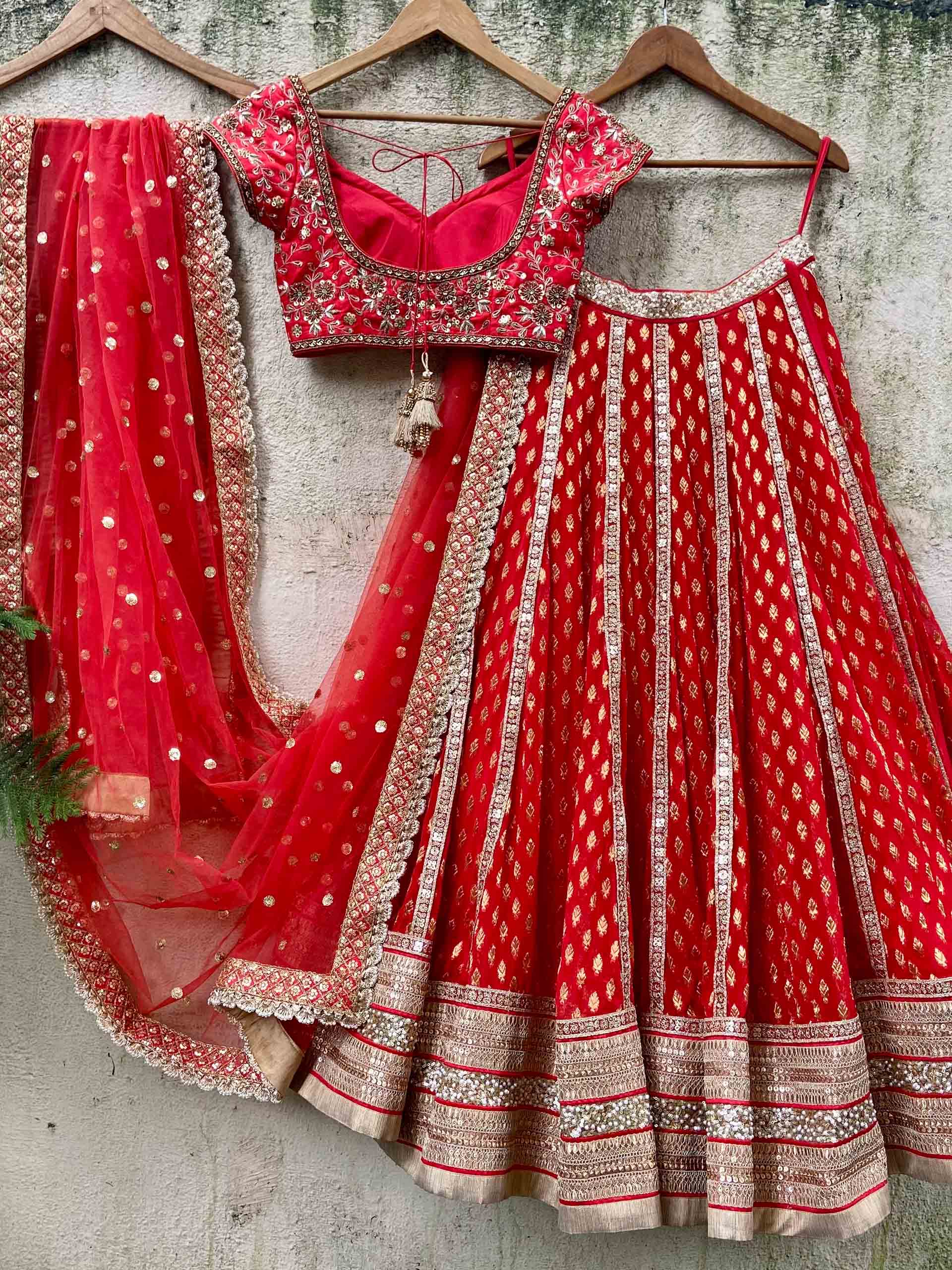 Red Bridal Sharmily Embroidered Lehenga Set image 4