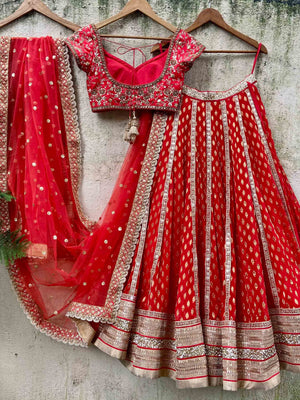 Red Bridal Sharmily Embroidered Lehenga Set image 4