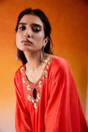 Scarlet Red Embroidered Kaftan image 5