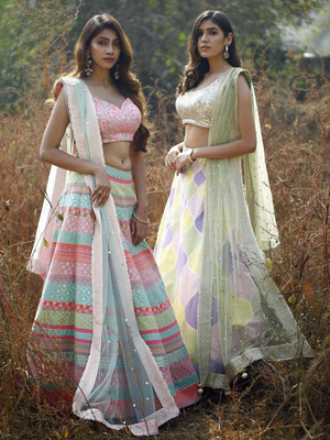 Multicolor Lehenga with Rainbow Mirror Work Choli - M image
