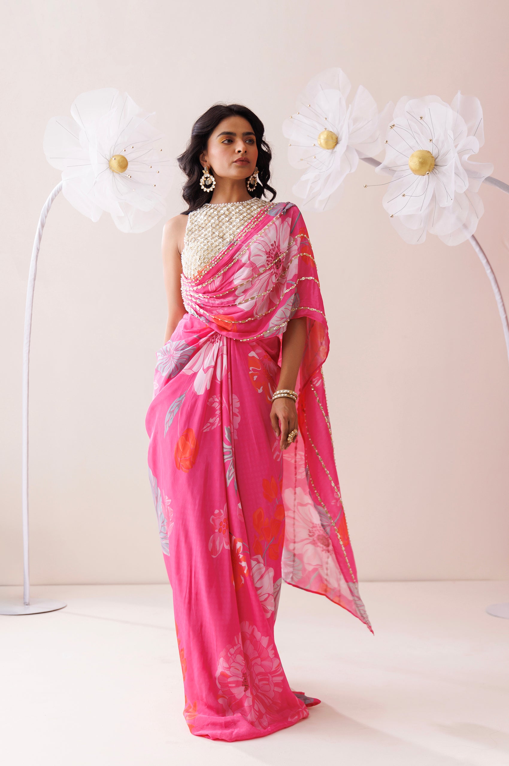 Pink and Golden Saree Style Co-ord Set - Custom image