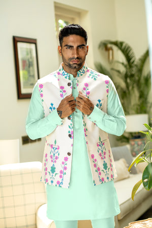 Floral Print Bundi Jacket with Kurta Set image 4