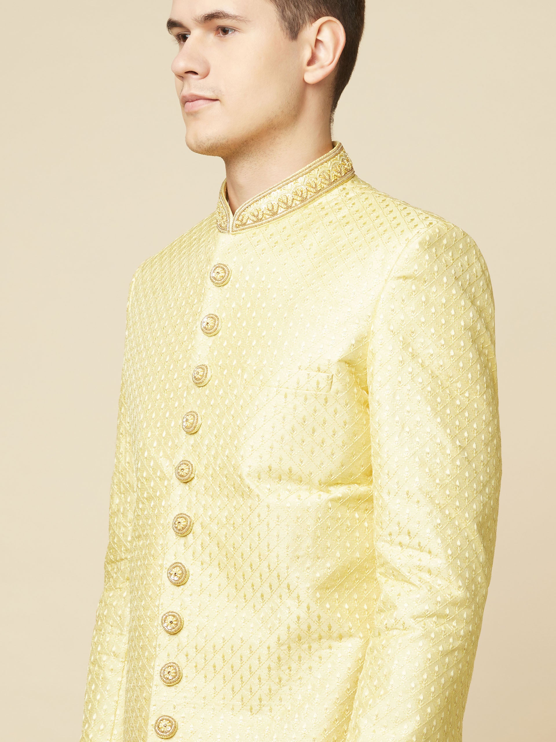 Lime Yellow Embroidered Sherwani Set image 2