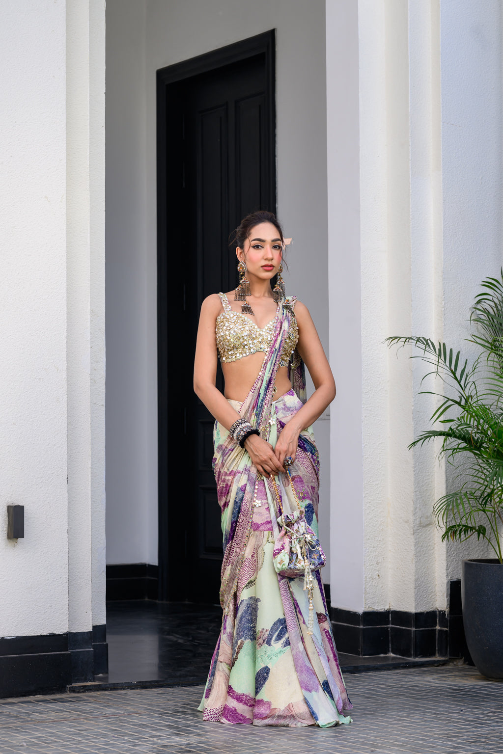 Eden Highlighted Saree Paidwan with Hand Embroidered Blouse - S, green image