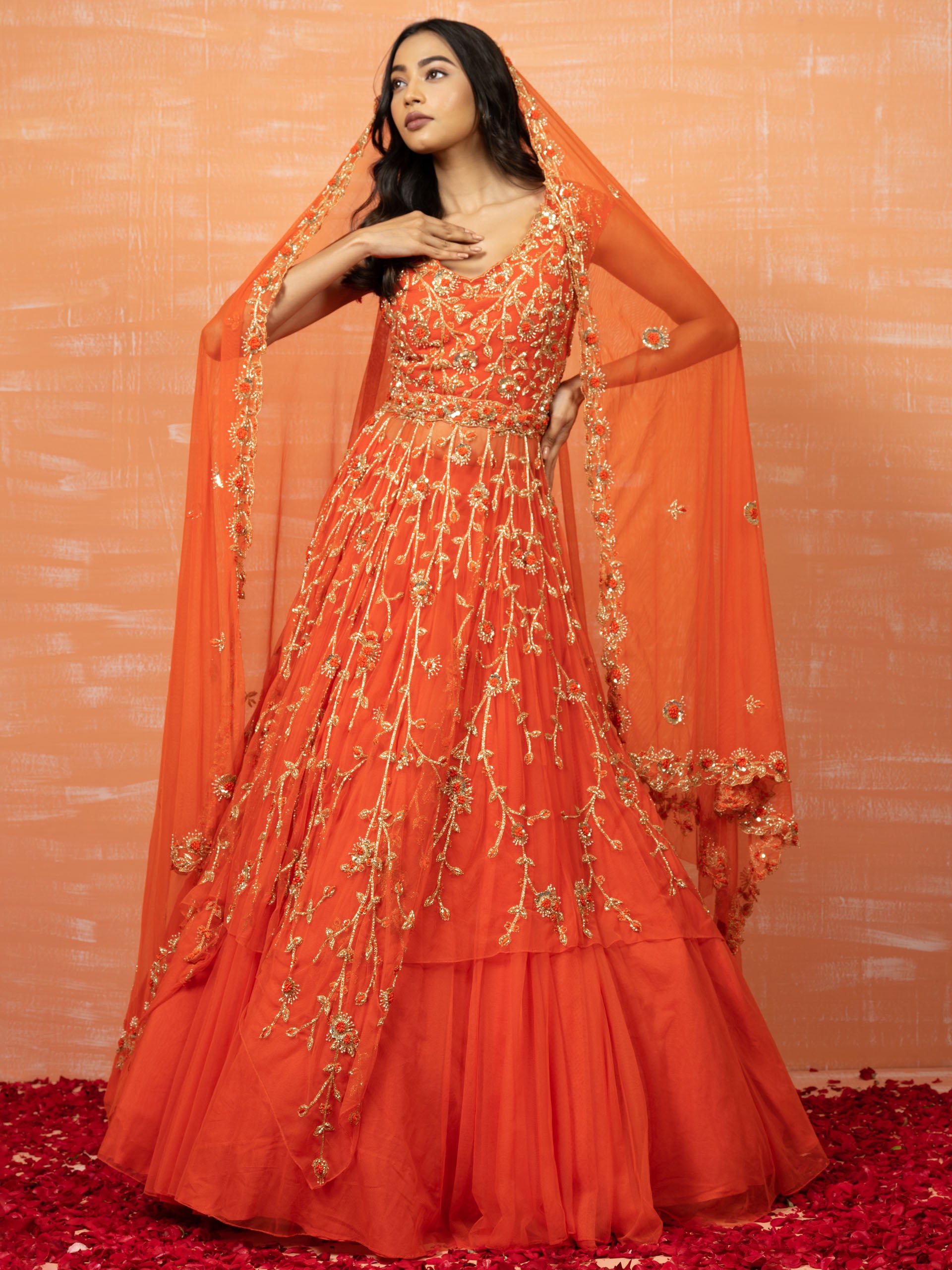 Orange Bridal Co-Ord Lehenga Set image 0