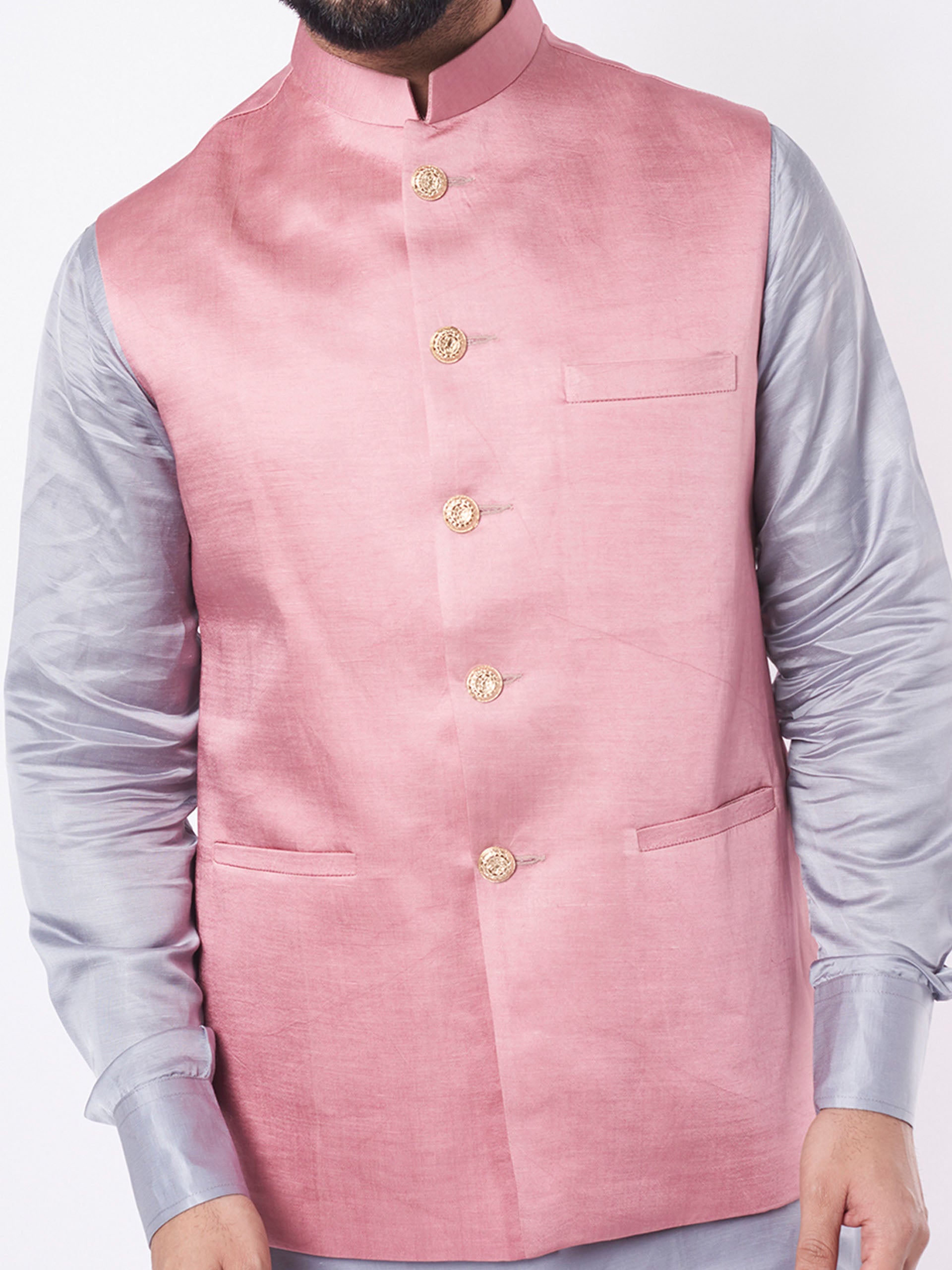 Mauve Bundi Jacket With Grey Kurta Set image 1