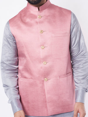 Mauve Bundi Jacket With Grey Kurta Set image 1