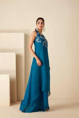 Handcrafted Teal Blue Fusion Dress image 2