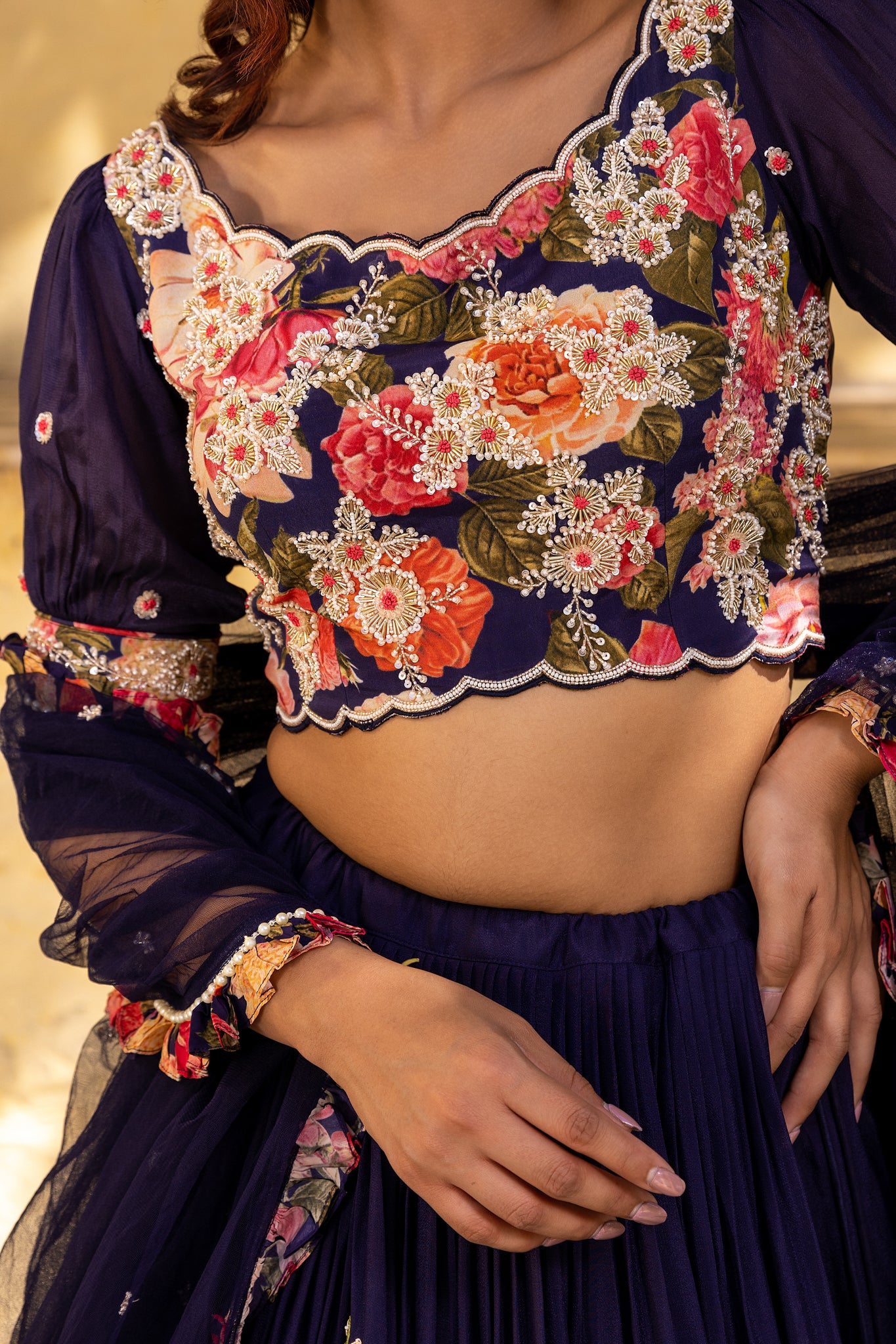 Purple Floral Georgette Embroidered Lehenga Set image 5