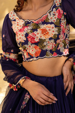 Purple Floral Georgette Embroidered Lehenga Set image 5